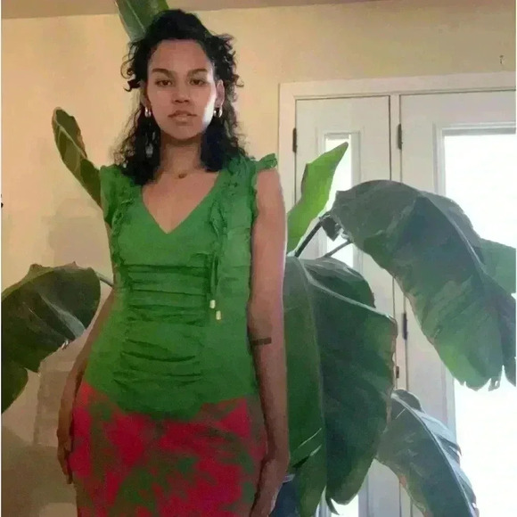 VINTAGE Y2K BABY PHAT GREEN RUFFLED SLEEVELESS BLOUSE - Picture 7 of 9